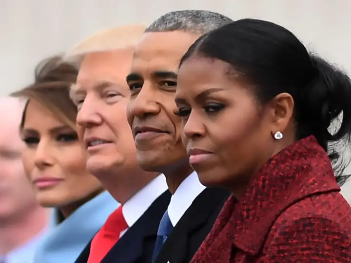 L-R: First Lady Melania Trump, President Donald Trump, former President Barack Obama, Michelle Obama at the US Capitol after inauguration ceremonies at the in Washington, DC, on January 20, 2017. JIM WATSON/AFP via Getty Images